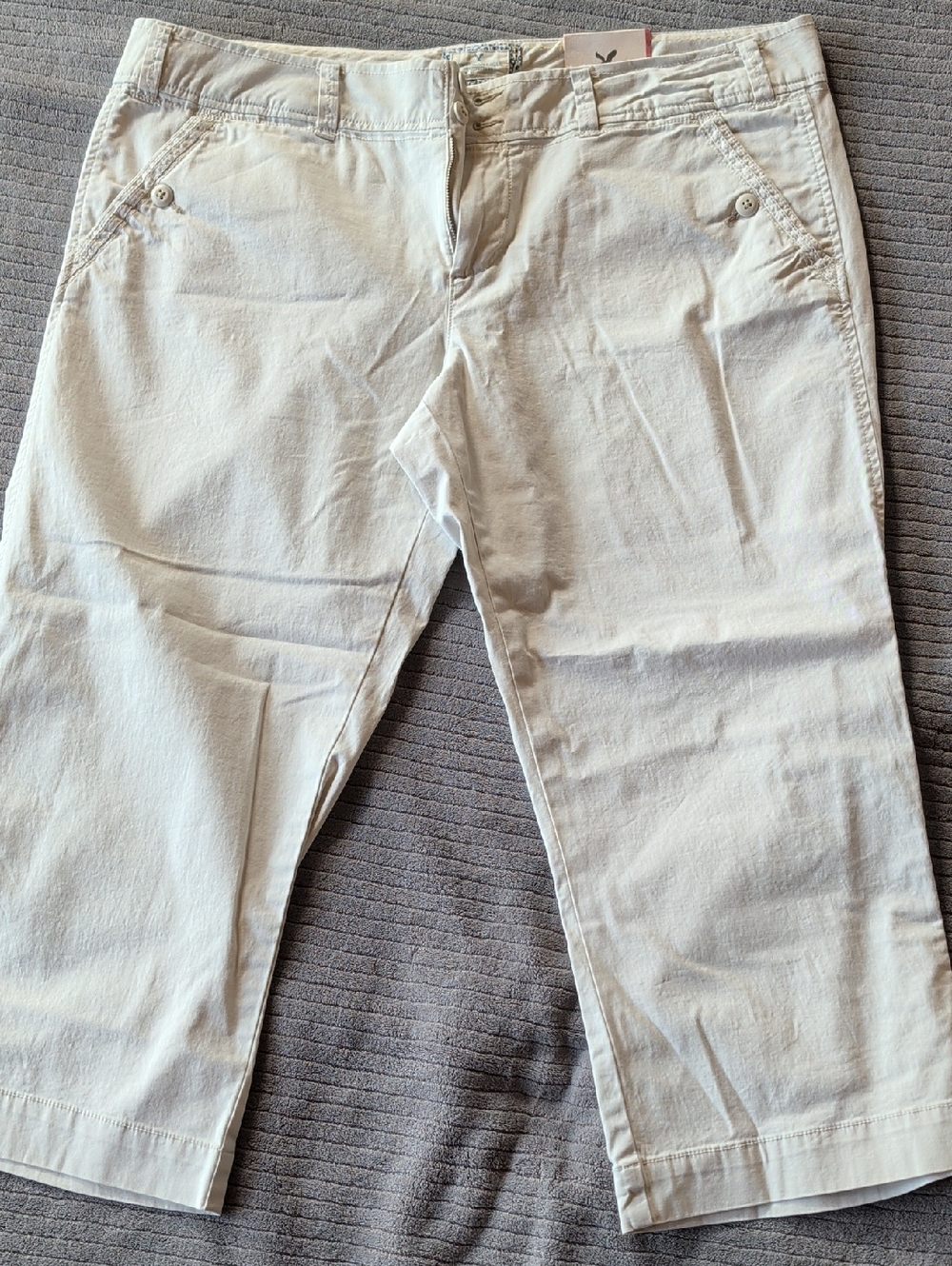 American Eagle Outfitters White Casual Pants with Blue Trim
